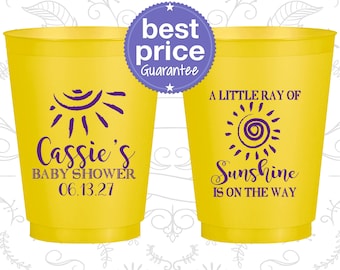 Little Ray of Sunshine, Baby Shower Frosted Cups, Summer Baby Shower, Baby Shower Shatterproof Cups (C90179)