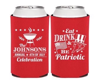 4th of July Gift, 4th of July Can Coolers, July 4th Party Favors, 4th of July Barbeque, Eat Drink and Be Patriotic | 220003