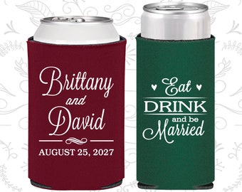 Regular + Slim Seltzer Can Coolers Wedding Bundle - Personalized Wedding Favors, Custom Rehearsal Dinner, Eat Drink and Be Married (30)