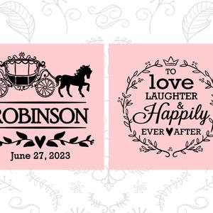 Love Laughter Happily Ever After, Personalized Favors, Princess Carriage, Fairy Tale Wedding Favors, Drink Can Coolers 443 image 4