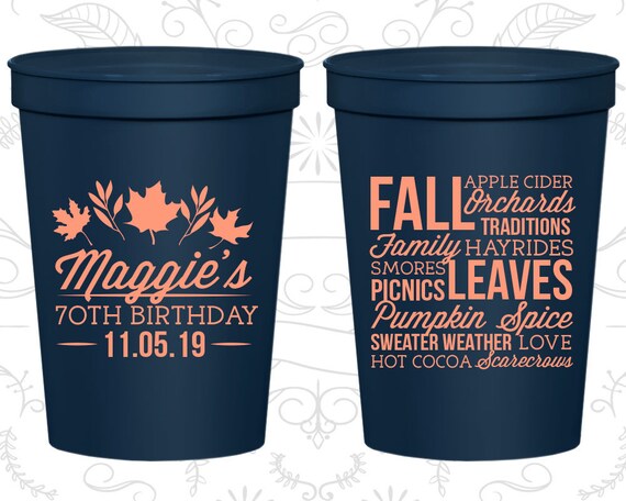 70th Birthday Party Cups, Personalized Party Cup Favors, Fall Birthday Cups, Leaves Birthday Cups, Birthday Party Cups (20228) Il_570xn