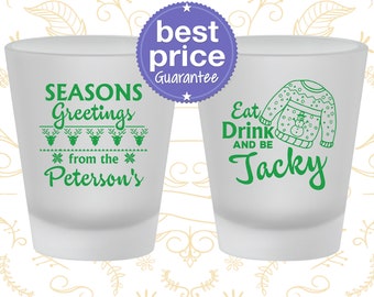 Christmas Shot Glass, Christmas Party Favors, Holiday Shot Glasses, Funny Christmas, Ugly Sweater Party, Eat Drink and Be Tacky (280016)