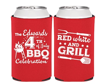 4th of July Party Decor, 4th of July Can Coolers, July 4th Ideas, Fourth of July Gifts, 4th of July BBQ, Red White and Blue | 220005