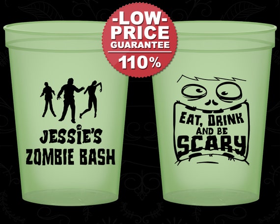 Halloween Glow In the Dark Cups, Halloween Party Favors, Custom Halloween, Halloween Supplies, Eat Drink and Be Scary, Zombie Bash (250029) Il_570xn