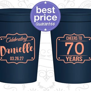 70th Party Favor Cups, Cheers to 70 years Cups, Cheers to Seventy Years, Party Favor Cups, Cheers Party Cups, Cheers Birthday Cups | 20227