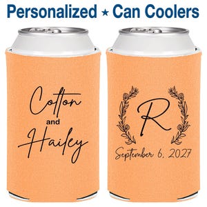 100 pcs | Personalized Can Coolers, Peach Wedding Can Coolers, Custom Beer Can Insulators | 803
