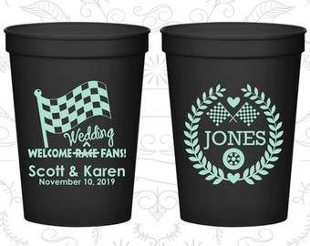 Welcome Wedding Race Fans, Wedding Cups, Racing Flags, Checkered Flag, Race Car Wedding Cups, Wedding Cup Favors (589)