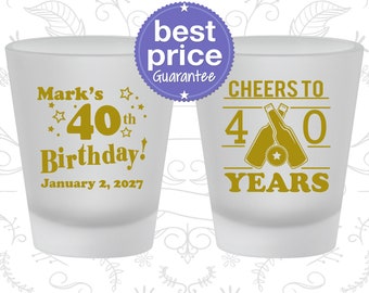 Birthday Shot Glasses, Cheers to 40, 40th Birthday, Birthday Party Favors, Birthday Glass, Birthday Shot Glass (C20162)