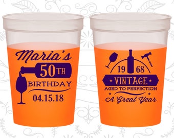 50th Birthday Mood Cups, Wine Birthday, Age to Perfection, Birthday Color Changing Cups (20098)