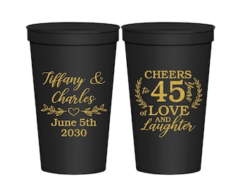 Anniversary Cups, 45th Wedding Anniversary Party Favors, Anniversary Gift Ideas, Sapphire Anniversary Favors, Cheers to 45 Years | 80006