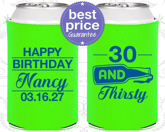 30th Birthday, 30th Birthday Party, Thirty and Thirsty, 30 and Thirsty, Beer Bottle, Happy Birthday Party, Birthday Can Coolers (C20014) Il_570xn