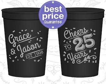 Anniversary Party Cups, 25th Anniversary Gift for Parents, Anniversary Party Ideas, Silver Anniversary Party, Cheers to 25 Years (80012)