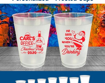 Christmas Frosted Plastic Cups, Personalized Christmas, Holiday Party Cups, Holiday Party Favors, Ugly Christmas Sweater Party | 280028