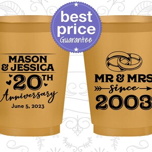 Anniversary Frosted Cups, 20th Wedding Anniversary Party Favors, Anniversary Party Favors, China Anniversary Favors, Mr and Mrs | 80021