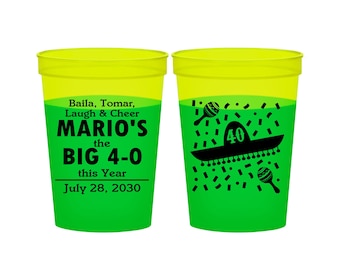 40th Birthday Color Changing Cups, Fiesta Birthday, Mexican Birthday, Birthday Color Change Cup | 20109