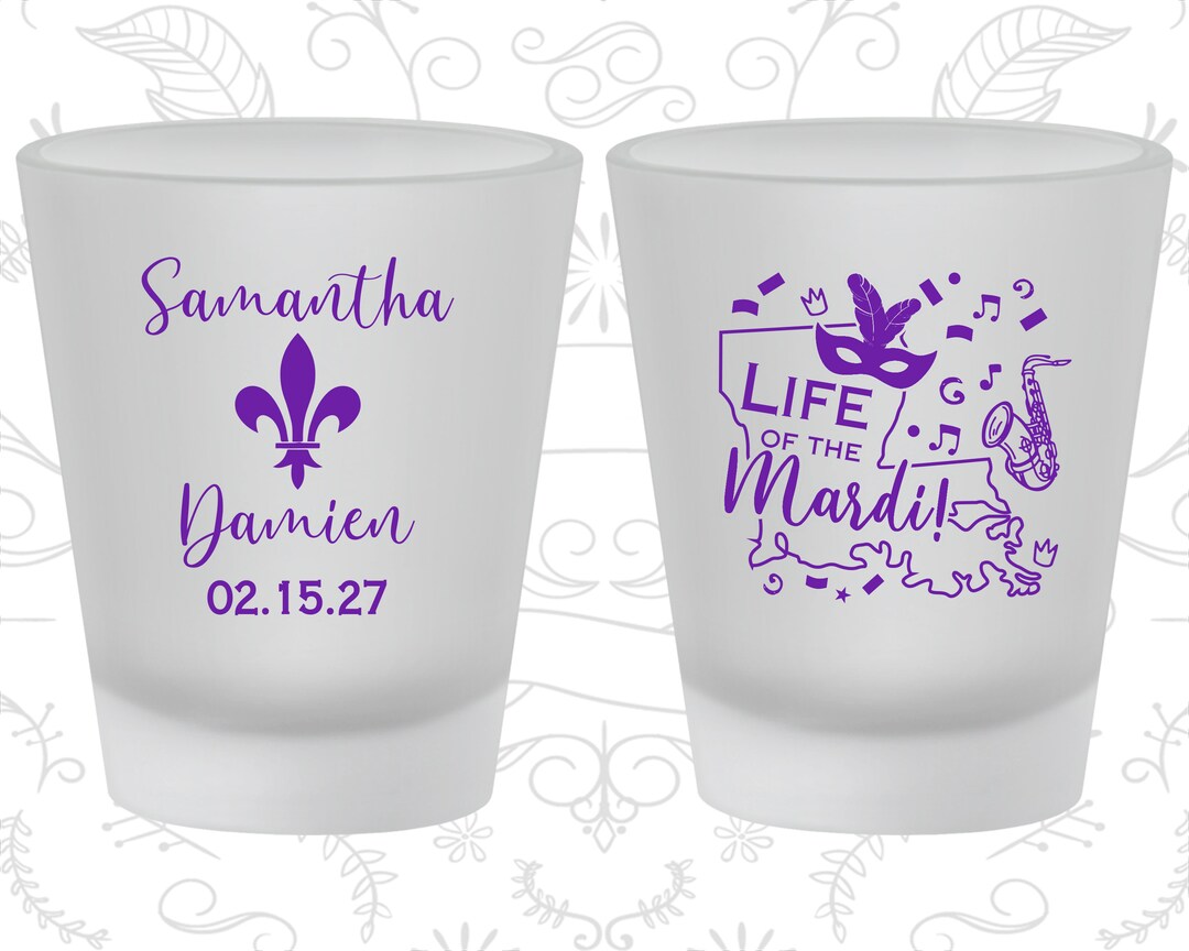Life of the Mardi, Wedding Glass, Nola Wedding Shot Glasses, Cajun