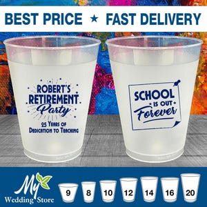 Retirement Frosted Cups, Retirement Party Favors, Retirement Gifts, Retirement Decor, Teacher Retirement Party | 150024