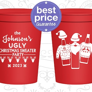 Christmas Plastic Cups, Custom Christmas Cups, Holiday Cups, Holiday Favors, Ugly Christmas Sweater Party, Tacky Sweater Party (280022)