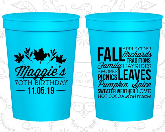 70th Party Favor Cups, Fall Birthday, Leaves Birthday, Party Favor Cups, Fun Birthday Cups (C20228) Il_570xn
