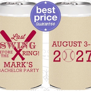 Last Swing before the Ring, Bachelor Can Coolers, Baseball Bachelor Party Can Coolers, Grooms Entourage | 40086