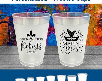 Wedding Favor Frosted Party Cups, Mardi Gras Wedding, Fleur De Lis, Red Frosted Cups | 339