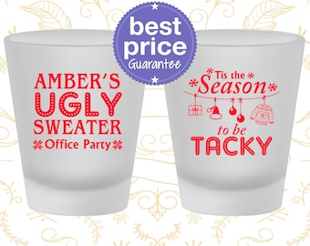Christmas Shot Glasses, Holiday Shot Glass, Christmas Office Party Favors, Ugly Christmas Sweater Party, Tacky Sweater Party (280020)