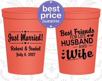 Plastic Cups, Wedding Cups, Stadium Cups, Personalized Cups, Custom Plastic Cups, Custom Stadium Cups, Just Married Cups (C527)