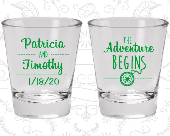 The Adventure Begins, Wedding Favor Glassware, Compass, Destination Shot Glasses, Custom Shot Glasses (289) Il_570xn