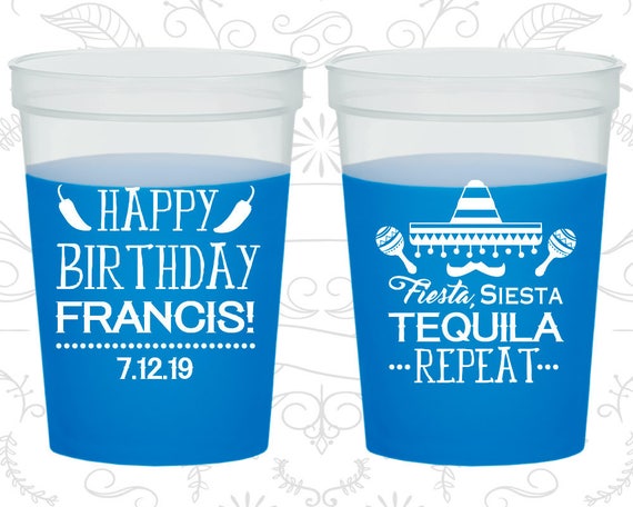 Birthday Mood Cups, Happy Birthday, Fiesta Siesta Tequila Repeat, Mexican Birthday, Fiesta Birthday, Birthday Color Changing Cups (20030) Il_570xn