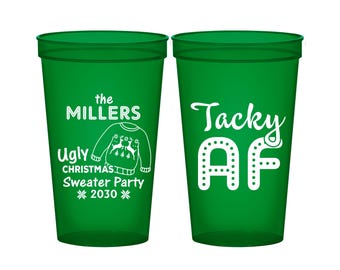 Christmas Party Cups, Personalized Christmas Cups, Holiday Cups, Holiday Favors, Ugly Sweater Party, Tacky Sweater Party | 280017