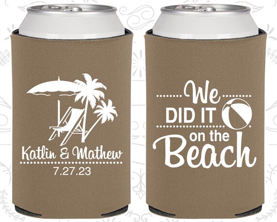We did it on the beach, Weddings, Beach Wedding, Tropical Wedding, Wedding Can Coolers (417) Il_570xn