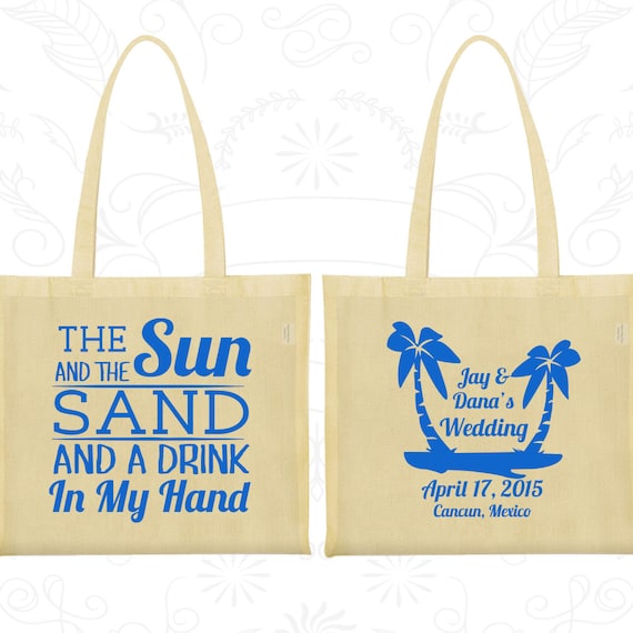The Sun and the Sand and a Drink in my Hand, Party Bags, Tropical Wedding Bags, Beach Wedding Bags, Wedding Day Tote (450) Il_570xn