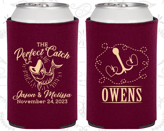 The Perfect Catch, Custom Wedding Favors, Fisherman Wedding, Fishing Wedding,  Hunting Wedding, Fisherman Gifts, Wedding Can Coolers 532 