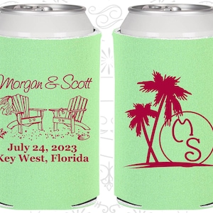 Beach Wedding Favors, Personalized Favors, Palm Trees, Beach Chairs, Monogrammed Gift, Monogram Wedding Favors, Cheap Can Coolers | 623