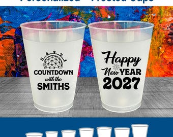 New Years Frosted Plastic Cups, New Years Party Favors, 2027 NYE Party Supplies, Happy New Year | 170026