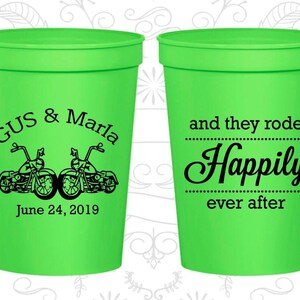 And They Rode Happily ever After, Drink Cups, Motorcycles, Motorcycle Wedding Cups, Customizable Cups | 200