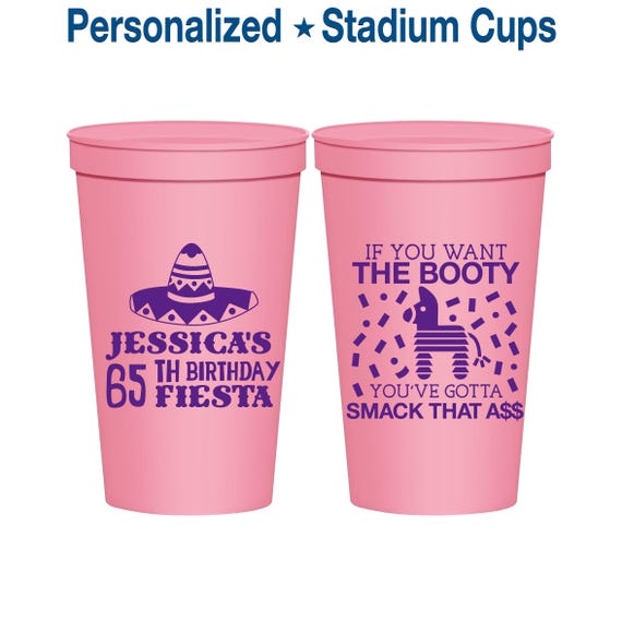 65th Birthday Party Cups, Personalized Birthday Cups, Custom Birthday Cups, Birthday Stadium Cups, Birthday Party Favors | 20287