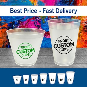 Personalized Cups, Custom Printed Frosted Cups, Shatterproof, Frost Flex, Personalized Plastic Party Cups, Promotional, Wedding Cups Bulk