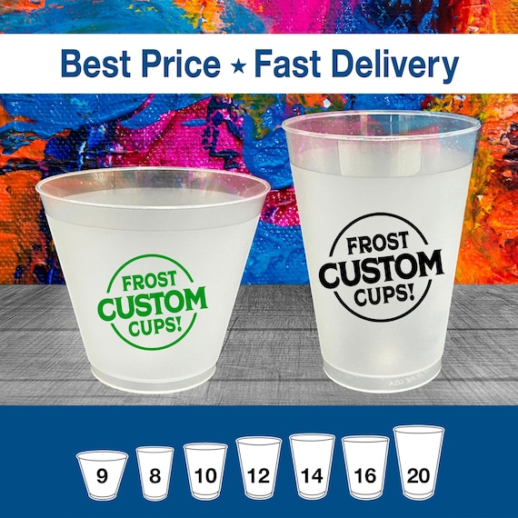 Personalized Cups, Custom Printed Frosted Cups, Shatterproof, Frost Flex, Personalized Plastic Party Cups, Promotional, Wedding Cups Bulk