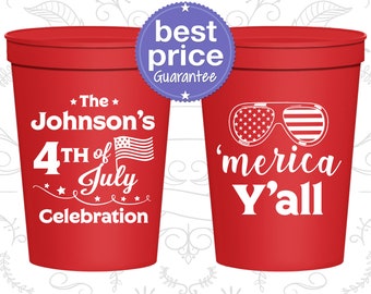 4th of July Plastic Cups, 4th of July Party Favors, July 4th Gifts, Fourth of July Decorations, Merica Yall, American Cup (220034)