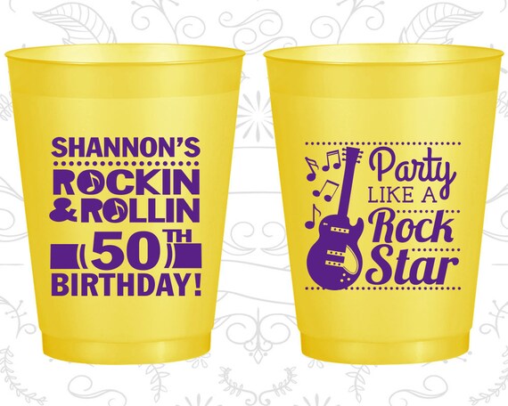 50th Birthday Frosted Cups, Rock and Roll Birthday, Party like a Rock Star, Frosted Birthday Cups (20173) Il_570xn