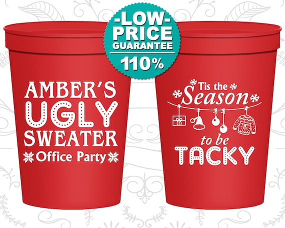 Christmas Plastic Cups, Holiday Cups, Christmas Office Party Favors, Ugly Christmas Sweater Party, Tacky Sweater Party (280020) Il_570xn