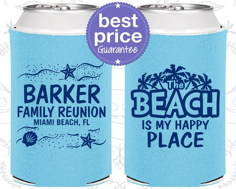 Family Reunion Favors, Family Reunion Can Coolers, Family Reunion Gift Ideas, Family Reunion Beach, The beach is my happy place 160016 image 1