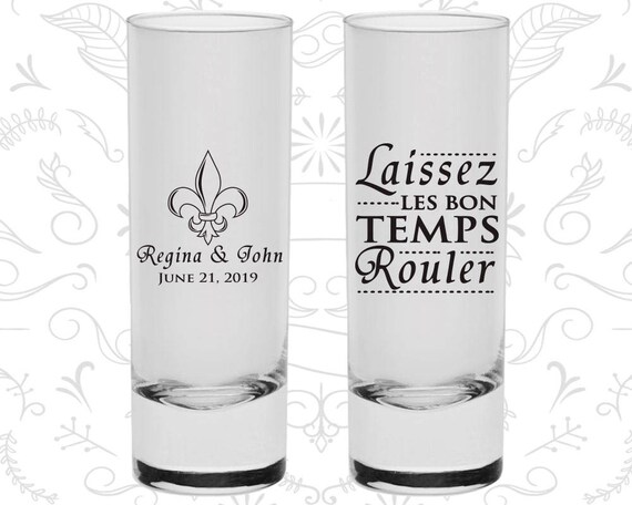 Fleur De Lis Personalized Frosted Shot Glasses Nola Wedding Cajun Wedding 405 Frosted Glassware Laissez Les Bons Temps Rouler