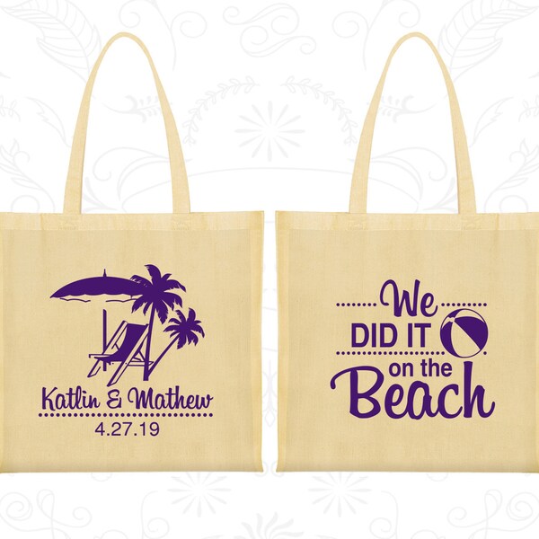 We did it on the beach Bags, Promotional Wedding Bags, Beach Wedding Bags, Tropical Wedding, Wedding Tote (417)