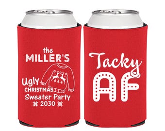Christmas Party Favors, Christmas Can Cooler, Personalized Christmas, Holiday Favors, Ugly Sweater Party, Tacky Sweater Party | 280017