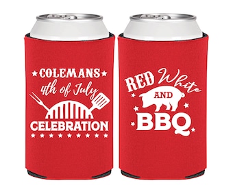 4th of July Party Ideas, 4th of July Can Coolers, July 4th Party, Independence Day, 4th of July Barbeque, Red White and BBQ | 220008