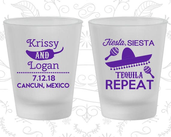 Fiesta Siesta, Tequila Repeat, Imprinted Frosted Glass, Fiesta Wedding, Mexican Party, Frosted Shot Glasses (444) Il_570xn