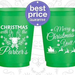 Christmas Frosted Plastic Cups, Christmas Party Favors, Holiday Party Cups, Christmas Office Party Favors, Merry Christmas Yall | 280005