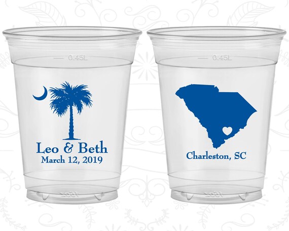 Palmetto Tree, Printed Soft Plastic Cups, Crescent Moon, South Carolina Palmetto, SC Palmetto Tree, Palmetto Moon, Disposable Cups (76) Il_570xn